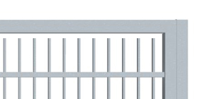 Teleskopické posuvné brány pro rodinné domy jeklová s pásovinou nahoře i dole s mezerou